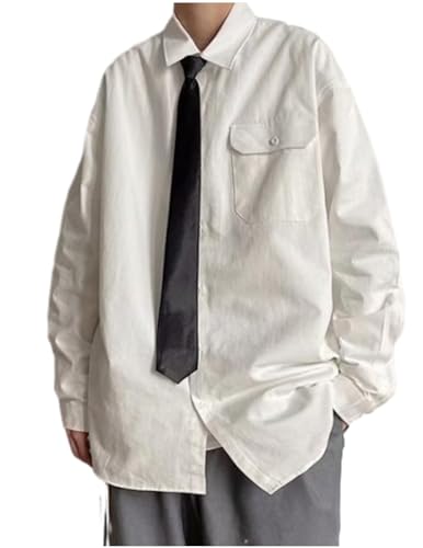 COOFANDY Hemd Herren Button Down Langarm Freizeithemden Einfarbig Casual Regular Fit Arbeitshemd Weiß L von COOFANDY
