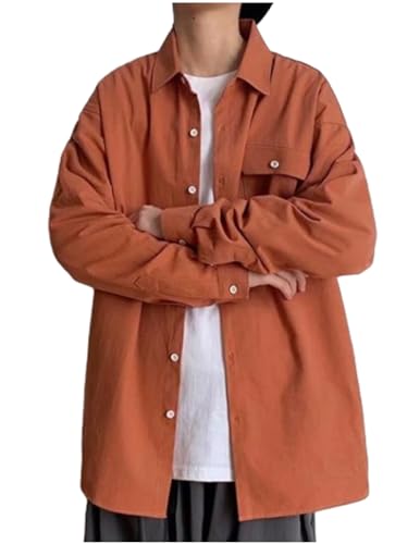 COOFANDY Hemd Herren Button Down Langarm Freizeithemden Einfarbig Casual Regular Fit Arbeitshemd orange XXL von COOFANDY