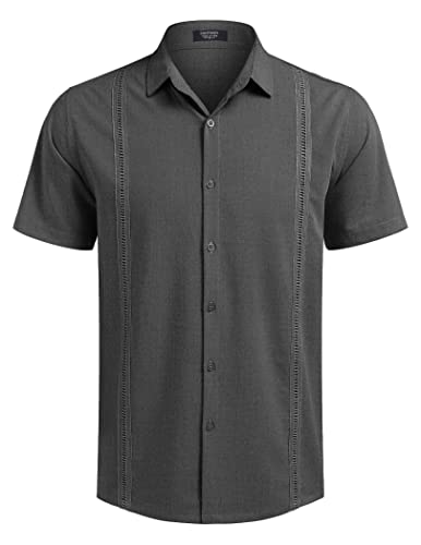 COOFANDY Hemd Herren Freizeithemd Kurzarmhemd Regular Fit Sommer Hemd Casual Business Hemd Strandhemden Basic Hemd Männer Dunkelgrau XL von COOFANDY