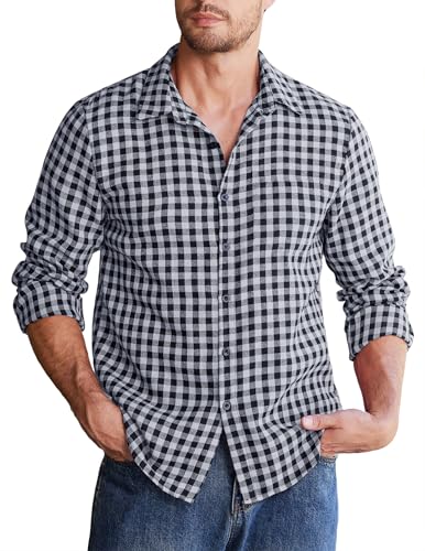COOFANDY Hemd Herren Karo Trachtenhemden Lange Ärmel Regular Fit Kariertes Flanellhemden Casual Freizeithemden für Männer Dunkelblau-Weiß XXL von COOFANDY