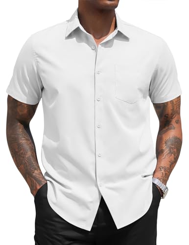 COOFANDY Hemd Herren Kurzarm Sommerhemd Regular Fit Business Hemden für Herren Freizeithemd Kurzarmhemd mit Brusttasche Herrenhemd Kurzarm Weiß 3XL von COOFANDY