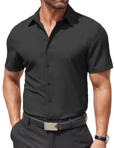 COOFANDY Herren Hemd Kurzarm Business Hemd Sommer Freizeithemden Bügelfrei Regular Fit Stretch Herrenhemd Schwarz 3XL COOFANDY Herren Hemd Kurzarm Business Hemd Sommer Freizeithemden Bügelfrei Regular Fit Stretch Herrenhemd Schwarz 3XL von COOFANDY