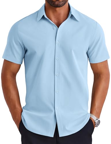 COOFANDY Hemd Herren Kurzarm Businesshemd Leichtes Strandhemd Kurzärmliges Sommerhemd Slim Fit Beach Shirt Blau M von COOFANDY