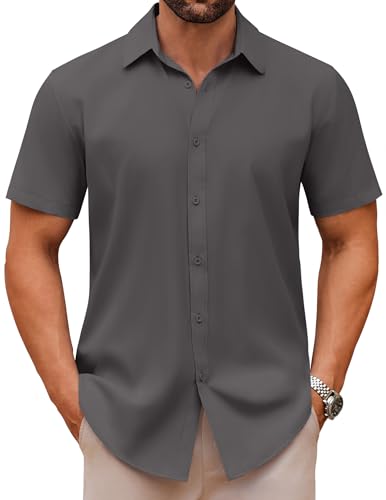 COOFANDY Hemd Herren Kurzarm Businesshemd Sommerhemd Freizeithemd Arbeitshemd Regular Fit Herrenhemd Antifouling Basic Formales Hemd Dunkelgrau L COOFANDY Hemd Herren Kurzarm Businesshemd Sommerhemd Freizeithemd Arbeitshemd Regular Fit Herrenhemd Antifouling Basic Formales Hemd Dunkelgrau L von COOFANDY