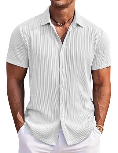 COOFANDY Hemd Herren Kurzarm Casual Button Down Sommerhemd Regular Fit Freizeithemd Casual Hawaii Hemden Beach Shirts Weiß XXXL von COOFANDY