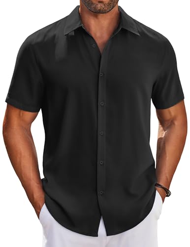 COOFANDY Hemd Herren Kurzarm Sommerhemd Männer Freizeithemd Einfarbig Shirt Kurzarmhemd Herren Regular Fit Schwarz L COOFANDY Hemd Herren Kurzarm Sommerhemd Männer Freizeithemd Einfarbig Shirt Kurzarmhemd Herren Regular Fit Schwarz L von COOFANDY