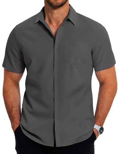 COOFANDY Hemd Herren Kurzarm Freizeithemden Regular Fit Kurzarmhemd Businesshemd Bügelleichte Sommerhemd Button Down Büro Formales Hemd Basic Shirts Dunkelgrau XXL COOFANDY Hemd Herren Kurzarm Freizeithemden Regular Fit Kurzarmhemd Businesshemd Bügelleichte Sommerhemd Button Down Büro Formales Hemd Basic Shirts Dunkelgrau XXL von COOFANDY