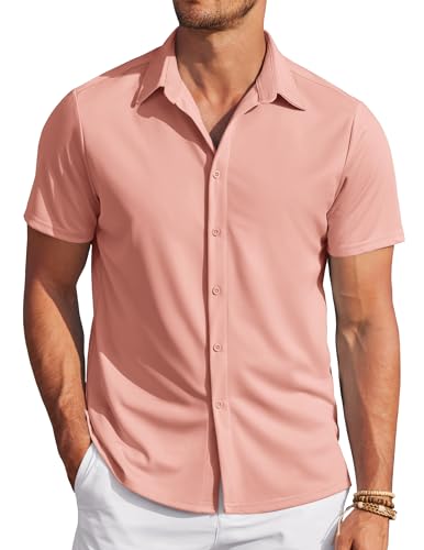 COOFANDY Kurzarm Hemd Herren Hawaii Bügelfrei Casual Button Down Freizeithemden für Männer Sommer Strand Shirt Einfarbig Urlaub Hemden Orange Rosa M von COOFANDY