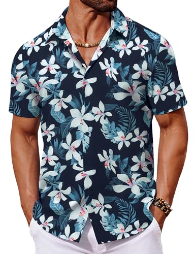 COOFANDY Hawaii Hemd Männer Kurzarmhemd Hawaiihemd Herrenhemd Kurzarm Sommerhemd Blumen Hemd Strandhemd Weiße Blumen Navy XL COOFANDY Hawaii Hemd Männer Kurzarmhemd Hawaiihemd Herrenhemd Kurzarm Sommerhemd Blumen Hemd Strandhemd Weiße Blumen Navy XL von COOFANDY