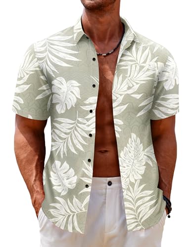 COOFANDY Hemd Herren Kurzarm Hawaii Sommerhemd Casual Button Down Hawaiihemd Regular Fit Urlaub Freizeithemden PAT13 XL von COOFANDY