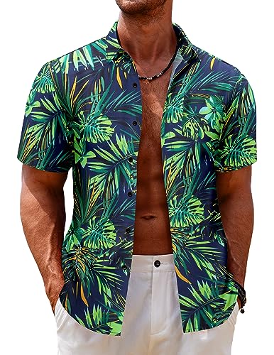 COOFANDY Hemd Herren Kurzarm Hawaii Sommerhemd Casual Button Down Hawaiihemd Regular Fit Urlaub Kurzärmelige Freizeithemden PAT8 M von COOFANDY