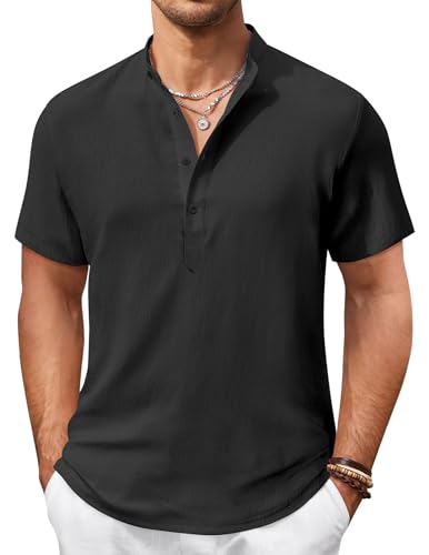 COOFANDY Hemd Herren Kurzarm Henley Shirt Leichtes Sommerhemd mit Henley-Kragen Freizeithemd Sommer Strandhemd Kurzarmhemd Button Down Casual Regular Fit Knopfleiste Shirt Schwarz L COOFANDY Hemd Herren Kurzarm Henley Shirt Leichtes Sommerhemd mit Henley-Kragen Freizeithemd Sommer Strandhemd Kurzarmhemd Button Down Casual Regular Fit Knopfleiste Shirt Schwarz L von COOFANDY