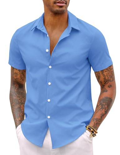 COOFANDY Hemd Herren Kurzarm Leicht Sommerhemd Business Hemd Bügelfreie Hemden Herrenhemd Kurzarm Kurzarmhemd Büro Hemd Basic Shirt Himmelblau M von COOFANDY