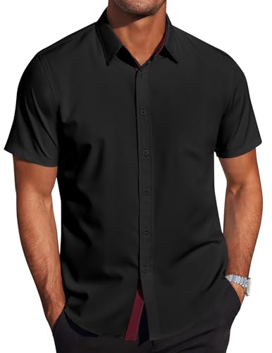 COOFANDY Hemd Herren Kurzarm Leichte Sommerhemd Business Hemd Regular Fit Kurzarmhemd Elastiscer Freizeithemd Herrenhemd Kurzarm Arbeitshemd Schwarz S von COOFANDY