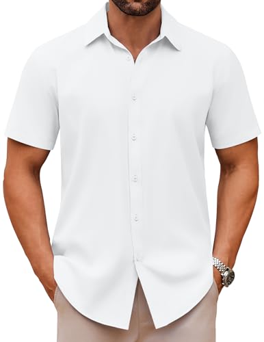 COOFANDY Hemd Herren Kurzarm Leichtes Sommerhemd Businesshemd Regular Fit Freizeithemd Kurzarmhemd Arbeitshemd Modische Anzug Hemd Weiß M von COOFANDY