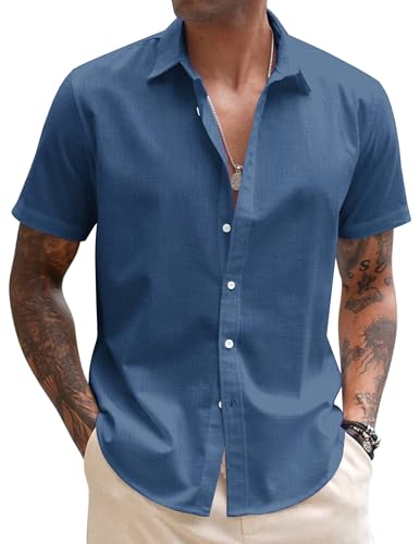 COOFANDY Herren Hemd Kurzarm Leinenhemd Sommer Hemd Strand Regular Fit Urlaub Freizeithemd Blau XXL COOFANDY Herren Hemd Kurzarm Leinenhemd Sommer Hemd Strand Regular Fit Urlaub Freizeithemd Blau XXL von COOFANDY