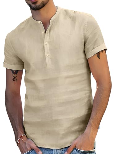 COOFANDY Hemd Herren Kurzarm Leinenhemd Sommer Hemd Stehkragen Strandhemd Regular fit Freizeithemd Casual Shirts Beach Tops Khaki M COOFANDY Hemd Herren Kurzarm Leinenhemd Sommer Hemd Stehkragen Strandhemd Regular fit Freizeithemd Casual Shirts Beach Tops Khaki M von COOFANDY