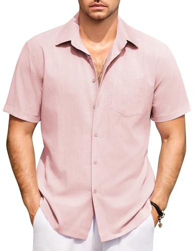 COOFANDY Hemd Herren Kurzarm Leinenhemd Sommer Hemden Herrenhemd Kurzarm Hemden Männer Strand Hemd Freizeithemd Leinenshirts Rosa XXL COOFANDY Hemd Herren Kurzarm Leinenhemd Sommer Hemden Herrenhemd Kurzarm Hemden Männer Strand Hemd Freizeithemd Leinenshirts Rosa XXL von COOFANDY