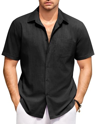 COOFANDY Hemd Herren Kurzarm Leinenhemd Sommerhemd Leicht Herrenhemd Kurzarm Freizeithemd Baumwoll Kurzarmhemd Button Down Strand Hemd Männer Basic Shirt Schwarz L COOFANDY Hemd Herren Kurzarm Leinenhemd Sommerhemd Leicht Herrenhemd Kurzarm Freizeithemd Baumwoll Kurzarmhemd Button Down Strand Hemd Männer Basic Shirt Schwarz L von COOFANDY