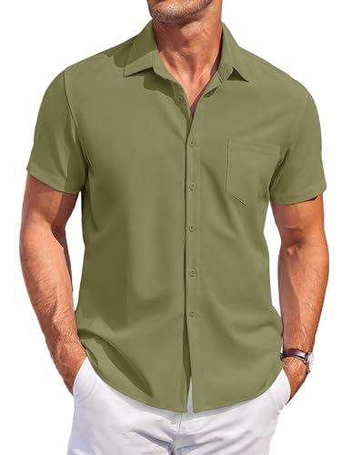 COOFANDY Hemd Herren Kurzarm Sommer Hemd Bügelfrei Kurzarmhemd Urlaubshemd Freizeithemden für Herren Armeegrün L von COOFANDY