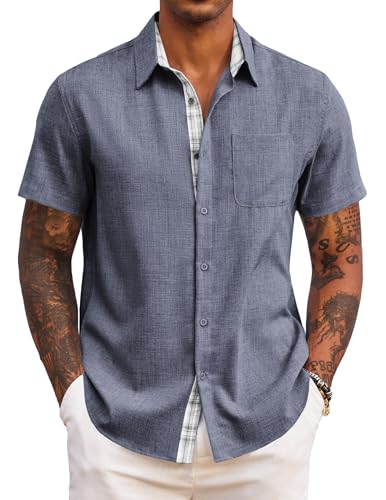 COOFANDY Hemd Herren Kurzarm Sommer Kurzarmhemd Regular Fit Strandhemd für Männer Leichtes Freizeithemd Regular Fit Urlaub Dunkelblau M von COOFANDY