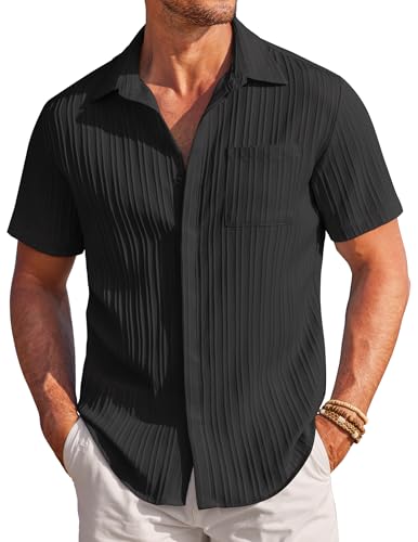 COOFANDY Hemd Herren Kurzarm Sommer Kurzarmhemd Textured Freizeithemd Urlaub Party Strand Hemd mit Brusttasche Schwarz M COOFANDY Hemd Herren Kurzarm Sommer Kurzarmhemd Textured Freizeithemd Urlaub Party Strand Hemd mit Brusttasche Schwarz M von COOFANDY