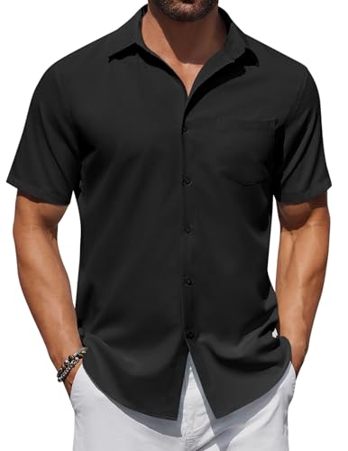 COOFANDY Hemd Herren Kurzarm Sommer Regular Fit Freizeithemd Businesshemd Strandhemd Herren Kurze Hemden Männer Schwarz 3XL von COOFANDY