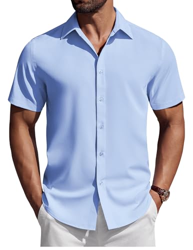 COOFANDY Kurzarmhemd Herren Leichts Sommer Freizeithemd Regular Fit Businesshemd Casual Hemd Arbeitshemd Hochzeitshemd Herrenhemd Hellblau XXL von COOFANDY