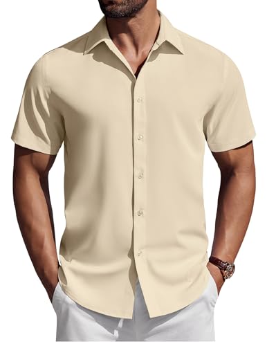 COOFANDY Hemd Herren Kurzarm Sommerhemd Einfarbig Freizeithemd Kurzarmhemd Button Down Business Casual Hemd Urlaubshemd Hellbraun XXL von COOFANDY