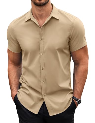 COOFANDY Hemd Herren Kurzarm Sommerhemd Einfarbig Freizeithemd Slim Fit Sommer Business Hemd Kurzarmhemden Basic Shirt Bügelfreie Hemden Khaki XXL COOFANDY Hemd Herren Kurzarm Sommerhemd Einfarbig Freizeithemd Slim Fit Sommer Business Hemd Kurzarmhemden Basic Shirt Bügelfreie Hemden Khaki XXL von COOFANDY