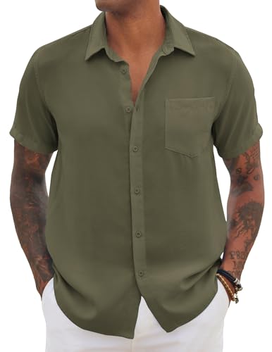 COOFANDY Hemd Herren Kurzarm Sommerhemd Herren Kurzarm Regular Fit Hemd mit Brusttasche Armeegrün S von COOFANDY