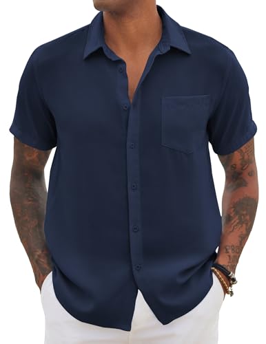 COOFANDY Hemd Herren Kurzarm Sommerhemd Herren Kurzarm Regular Fit Hemd mit Brusttasche Blauviolett S von COOFANDY