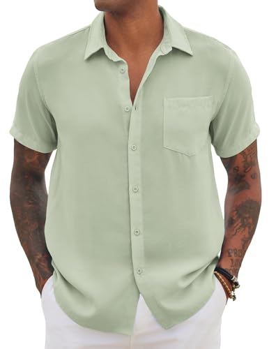 COOFANDY Hemd Herren Kurzarm Sommerhemd Herren Kurzarm Regular Fit Hemd mit Brusttasche Hellgrün XXL von COOFANDY