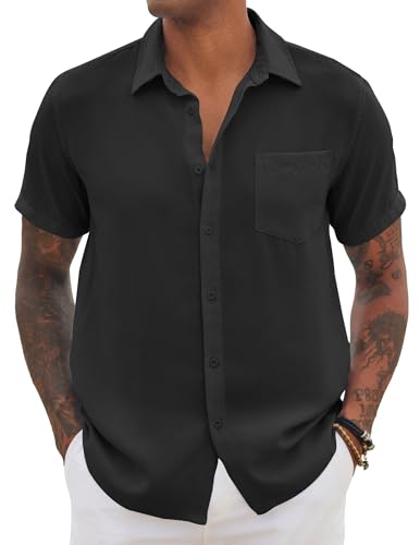 COOFANDY Hemd Herren Kurzarm Sommerhemd Herren Kurzarm Regular Fit Hemd mit Brusttasche Schwarz M von COOFANDY