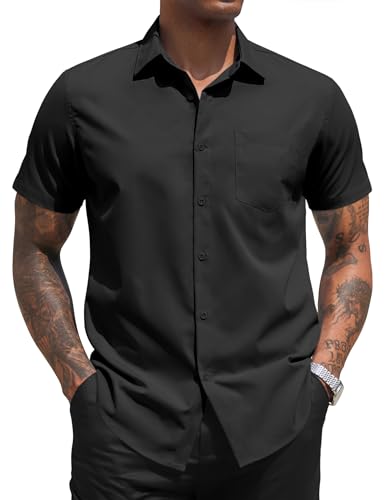 COOFANDY Herren Hemden Kurzarm Bügelfrei Business Hemd Casual Regular Fit Kurzarmhemd Faltenfrei Formales Hemd Sommerhemd Einfarbig Herrenhemd Anzughemd mit Brusttasche Schwarz S von COOFANDY