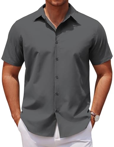 COOFANDY Hemd Herren Kurzarm Sommerhemd Kurzarmhemd Bügelleichte Businesshemd Freizeithemd Regular Fit Casual Formales Hemden Männer Dunkel Grau L von COOFANDY
