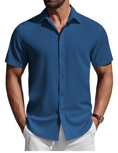 COOFANDY Herren Hemd Kurzarm Leichts Casual Sommerhemd Freizeithemd Herrenhemd Kurzarmhemd Business Hemd Urlaubshemd Arbeitshemd Dunkelblau XL von COOFANDY