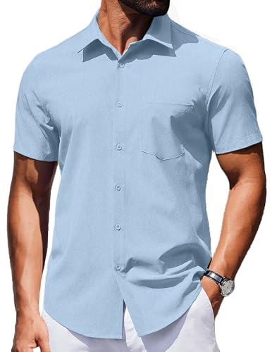 COOFANDY Hemd Herren Kurzarmhemd Freizeit Sommerhemd Button Down Casual Shirt mit Leinenstruktur Regular Fit Hellblau XXL COOFANDY Hemd Herren Kurzarmhemd Freizeit Sommerhemd Button Down Casual Shirt mit Leinenstruktur Regular Fit Hellblau XXL von COOFANDY
