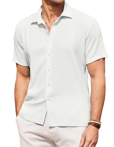 COOFANDY Hemd Herren Kurzarmhemd Sommerhemden Herrenhemden Kurzarm Freizeithemd Herren Weiß Hemd Strand Basic-Shirt Urlaubhemd Kurzarmhemd für Herren Herrenhemden Kurzarm Weiß XL von COOFANDY