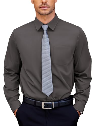 COOFANDY Hemd Herren Langarm Anzug Hemd Business Stretch Hemden Kent-Kragen Oberhemden Herrenhemden Manschettenhemd Dress Hemden mit Brusttasche Dunkelgrau XL von COOFANDY