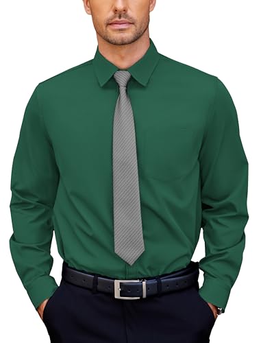 COOFANDY Hemd Herren Langarm Anzug Hemd Business Herrenhemd Oberhemden Dresshemd Männer Businesshemden Mit Brusttasche Immergrün XL von COOFANDY