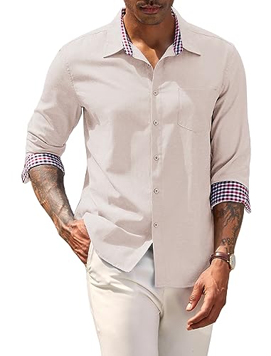 COOFANDY Hemd Herren Langarm Bügelfrei Oxford-Hemd Langarm Casual Hemd Button Down Hemd Basic-Shirt Freizeithemd Slim Fit Einfarbig Businesshemd Langarmhemd Hellbraun 2XL von COOFANDY