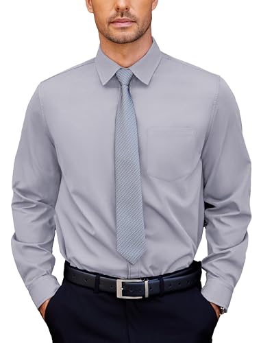 COOFANDY Hemd Herren Langarm Business Hemd Anzug Männer Hemden Stretch Hemedn Regular Fit Freizeithemd Langarmhemd Mit Tasche Hellgrau XXXL von COOFANDY