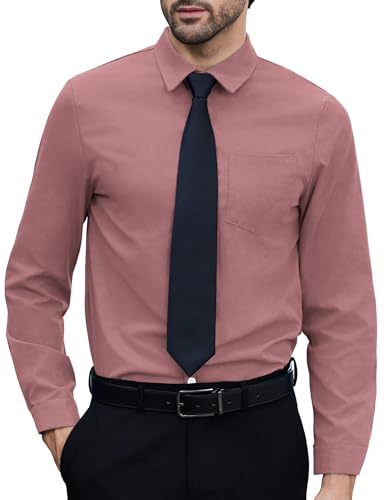 COOFANDY Herren Langarm Business Hemd - Freizeithemd Button Down Anzug Bügelleicht Einfarbig Oberhemd Mit Tasche - Dunkelrosa S von COOFANDY