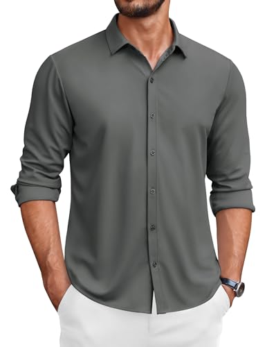COOFANDY Hemd Herren Langarm Business Hemd Herrenhemden Langarm Bügelfrei Freizeithemden für Herren Anzug Hemd Regular Fit Dunkelgrau XL von COOFANDY