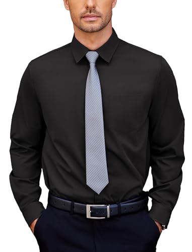COOFANDY Hemd Herren Langarm Business Hemden Männer Anzug Hemd Herrenhemd Regular Fit Oberhemden Dress Hemd mit Tasche Modisch Langarmhemd Schwarz XXL von COOFANDY