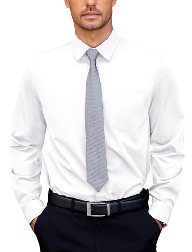COOFANDY Hemd Herren Langarm Businesshemden Bügelfreie Hemden Herrenhemd Weißes Hemd Anzug Stretch Hemd Regular Fit Formell Business Hemde Mit Tasche Weiß M von COOFANDY
