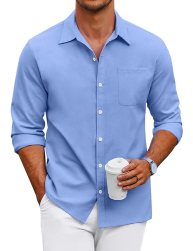 COOFANDY Hemd Herren Langarm Oxford Freizeithemd Businesshemd Regular Fit Langarmhemd Herrenhemd Langarm Button Down Männer Hemd Baumwolle mit Brusttasche Einfarbig Blau XXL von COOFANDY