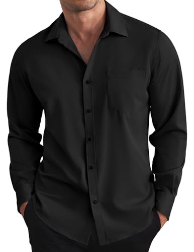 COOFANDY Hemd Herren Langarm Freizeithemden Businesshemden Bügelfrei Hemden Regular Fit Button Down Hemd mit Tasche Schwarz 3XL von COOFANDY
