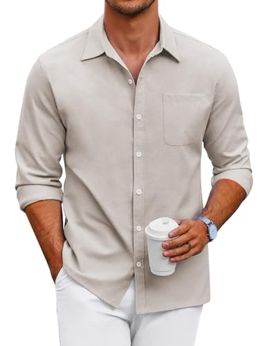 COOFANDY Herren Hemd Langarm Oxford Business Hemd Männer Freizeithemden Casual Herrenhemden Langarm Button Down Oberhemden Comfort Fit Langarmhemd Bügelfrei Baumwollhemd mit Tasche Hellbraun M von COOFANDY